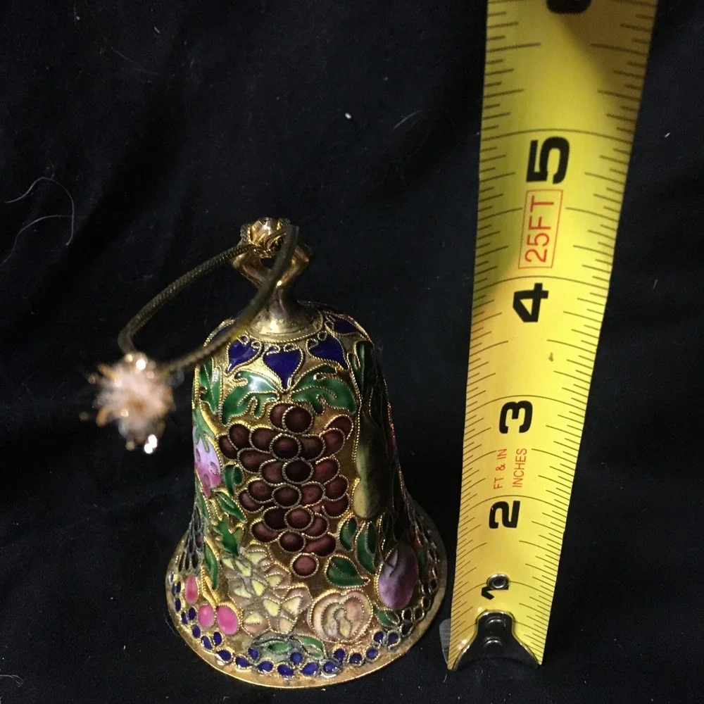 Cloisonne Bell Christmas Ornament Fruit Grapes Cherries Design 3